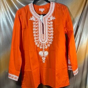 Orange vintage cotton Embroidered Women's Top XL‎ box A2